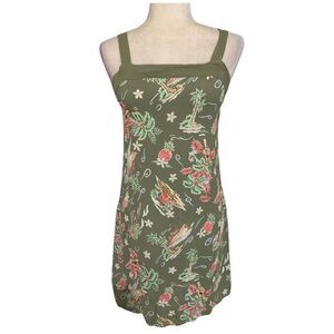 loco lindo womens green tropical print tank mini dress small